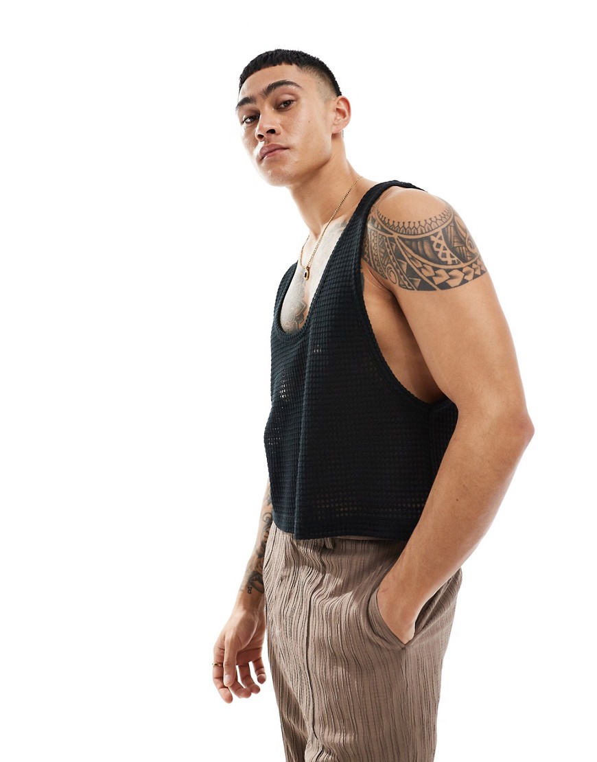 ASOS DESIGN cropped vest in black crochet
