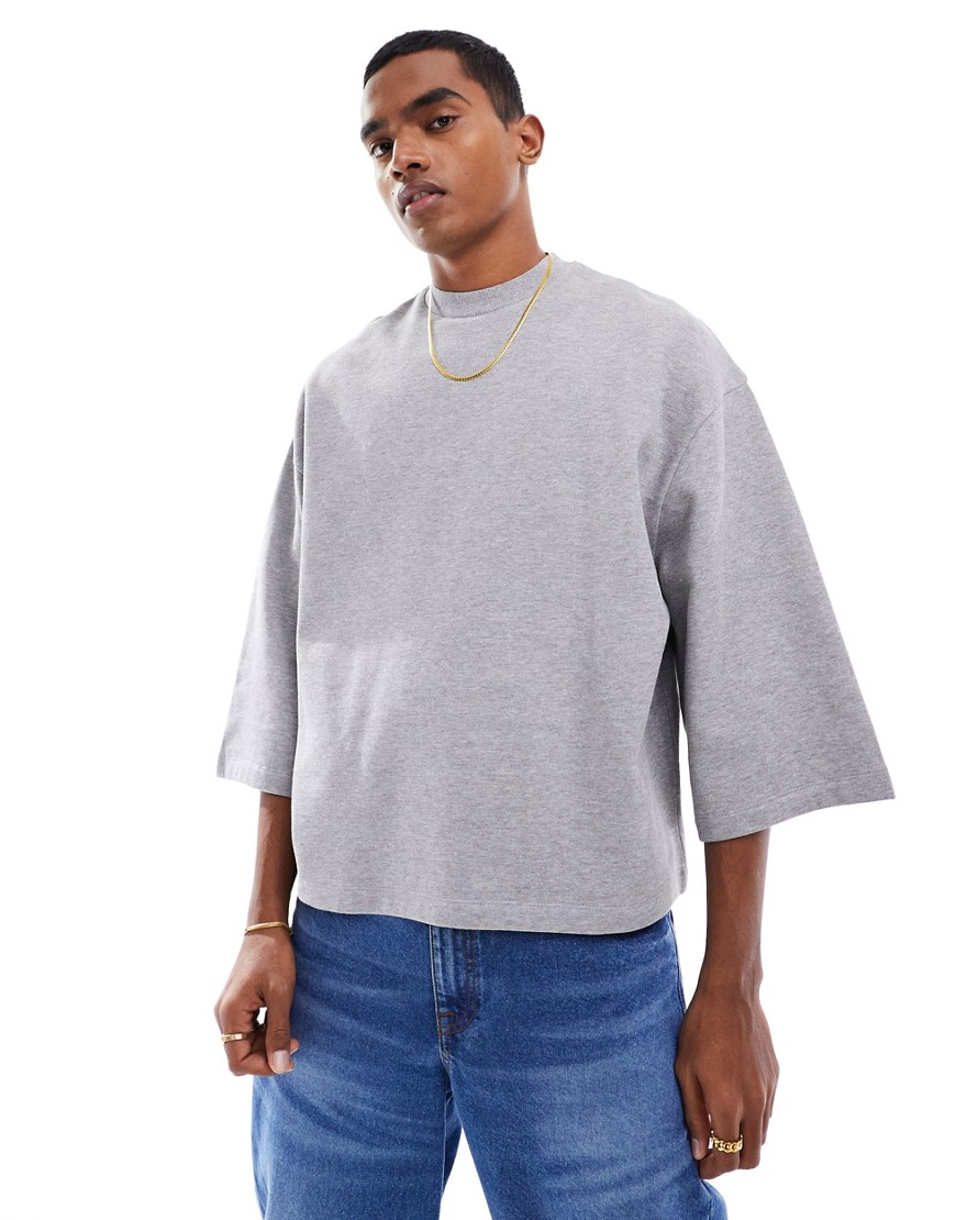ASOS DESIGN cropped wide fit sleeve sweater in grey marl