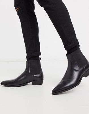 cuban heel western Vegan chelsea boots in black faux leather