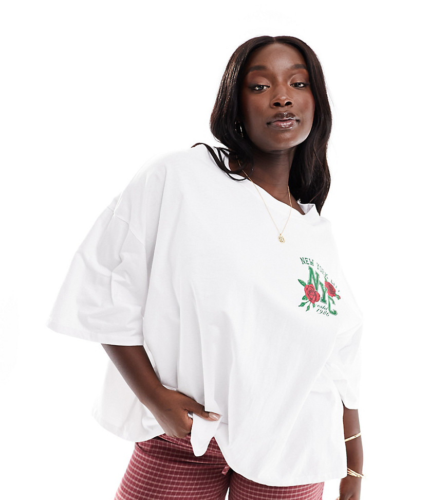 ASOS DESIGN Cure oversized t-shirt with nyc roses graphic in white