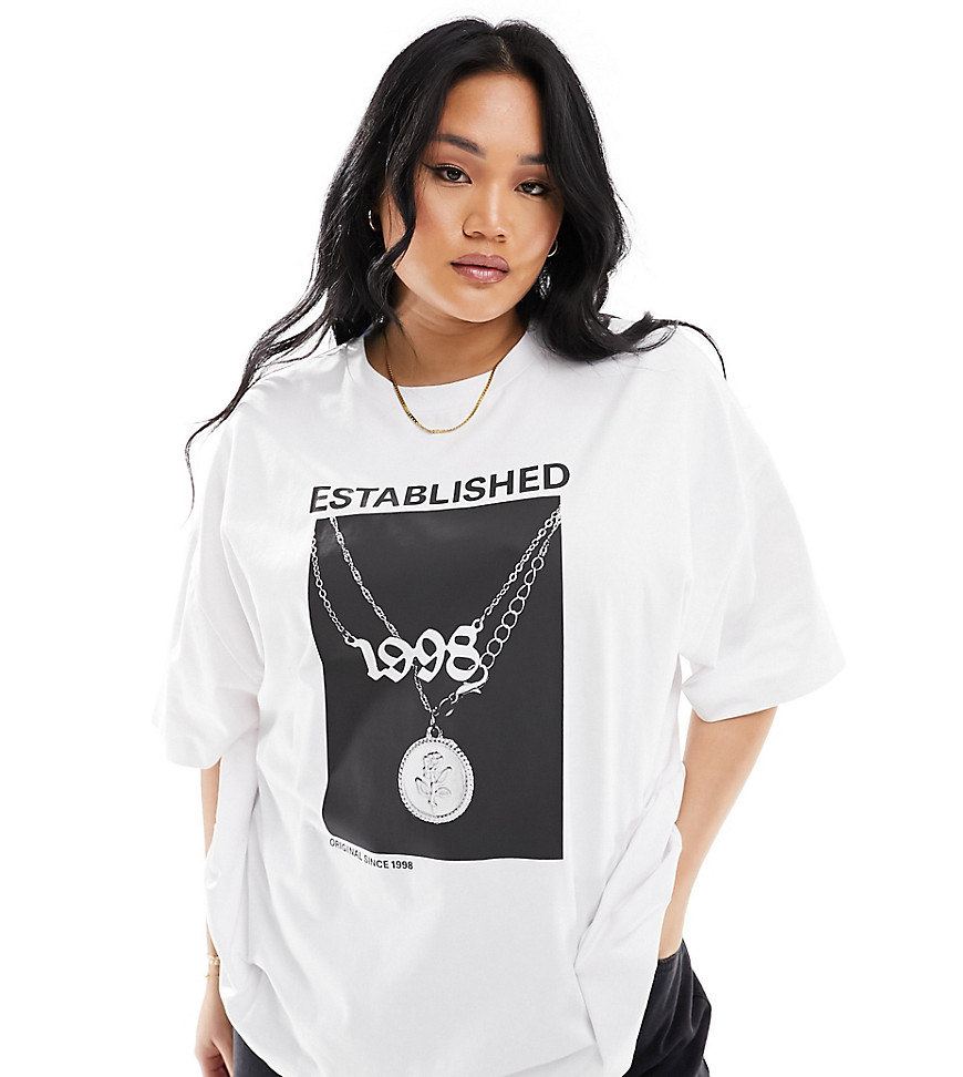 ASOS DESIGN Curve boyfriend t-shirt with established chain graphic in white