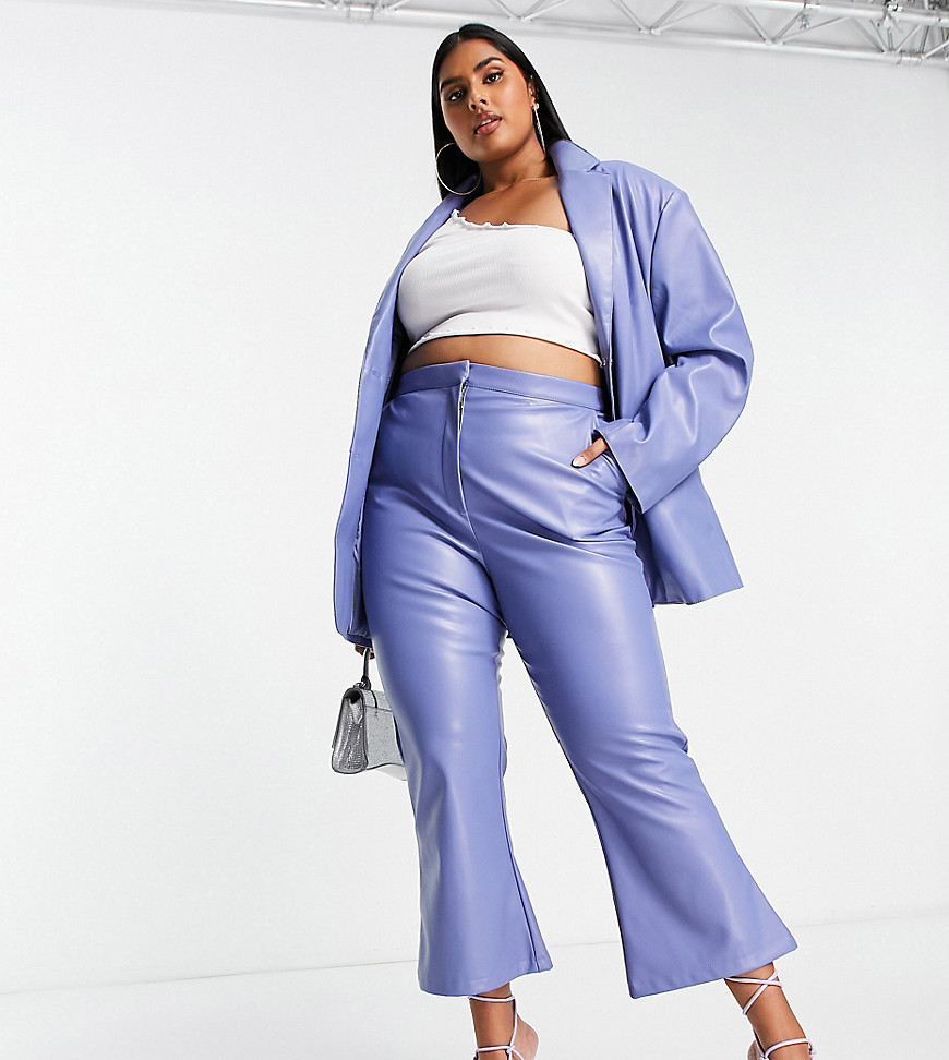 ASOS DESIGN Curve leather look kickflare trouser in mid blue