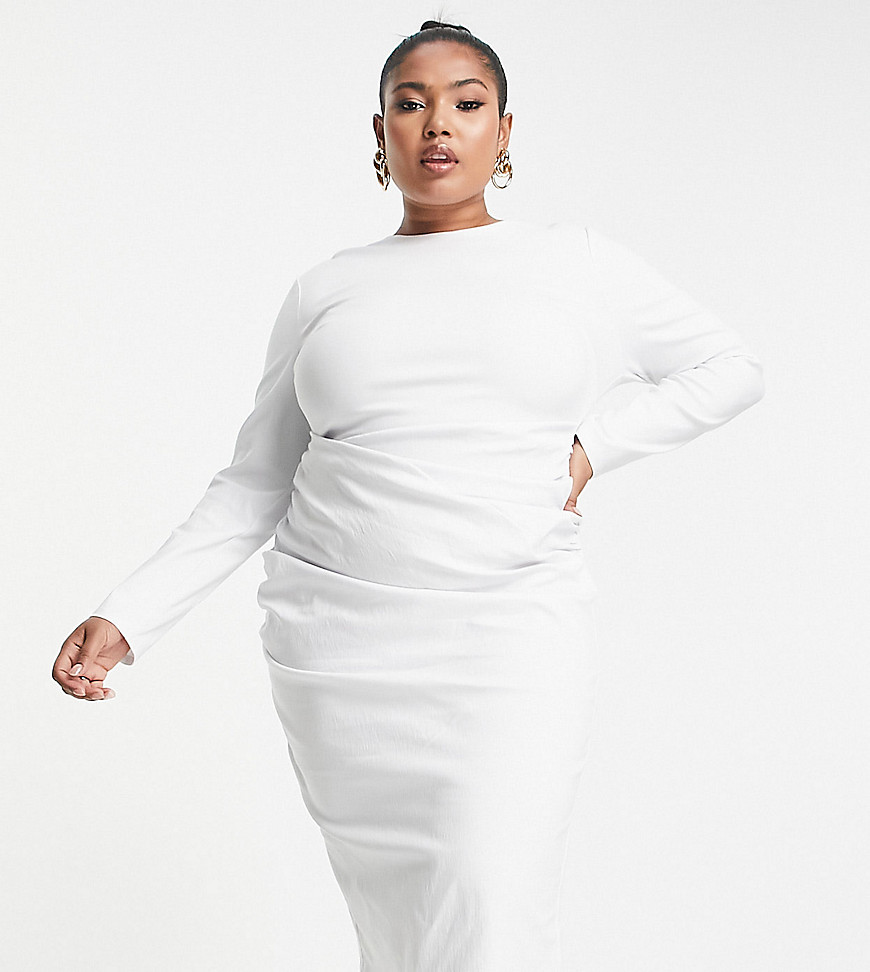 ASOS DESIGN Curve long sleeve structured mini dress with pleat detail in white
