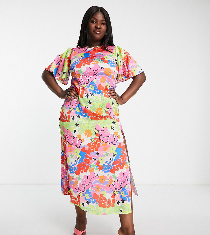 ASOS DESIGN Curve maxi dress in bright floral and heart print-Multi