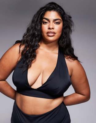 ASOS DESIGN Curve Maya mix and match sleek halter bikini top in black