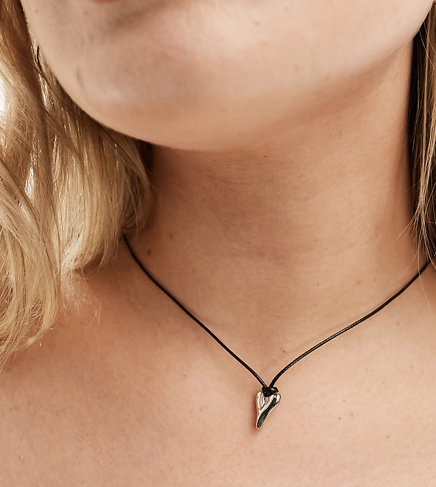 ASOS DESIGN Curve necklace with cord and heart detail in silver tone
