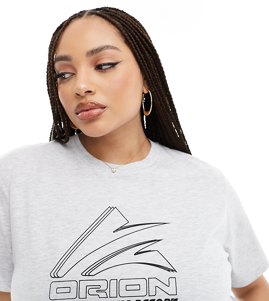 ASOS DESIGN Curve regular fit t-shirt with sports graphic logo in ice marl-Grey