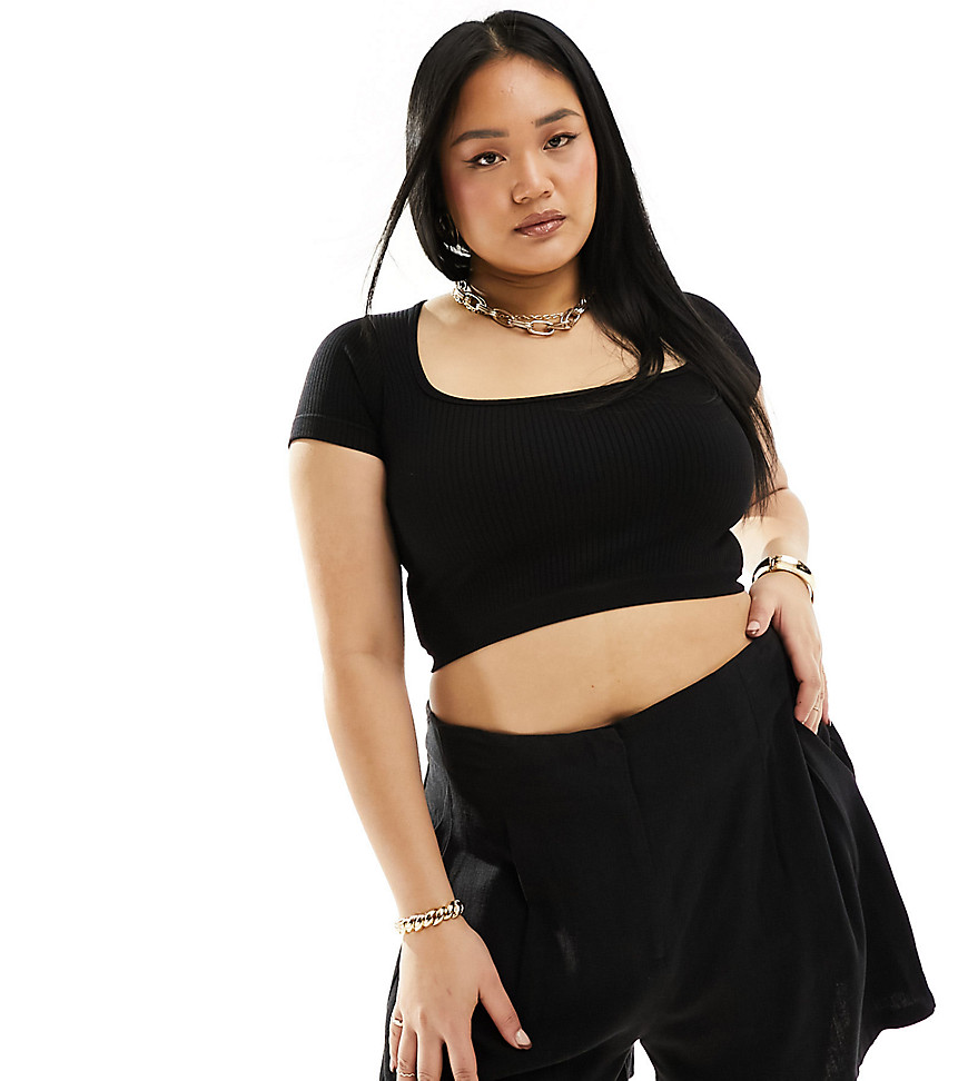 ASOS DESIGN Curve seamed high waist shorts with linen in black