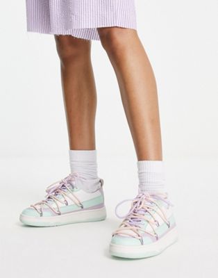 Daze multi lace skater trainers in pastel mix
