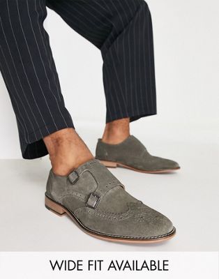 double strap monk shoe in grey suede