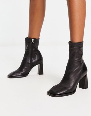 Echo premium leather heeled sock boots in black