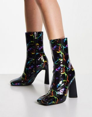 Eddie high-heeled square toe boots in multi