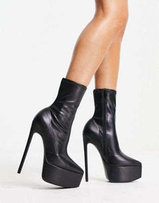 Electrify heeled platform sock boots in black