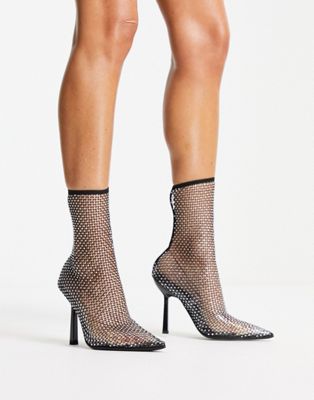 Elite heeled rhinestone ankle boots in black