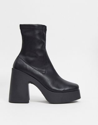 Elsie high heeled sock boot in black pu