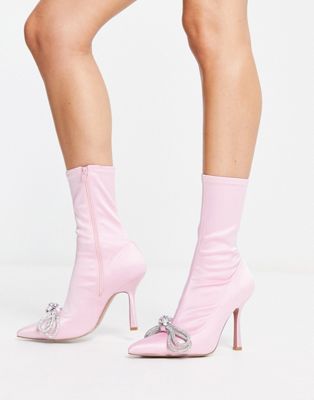Empress heeled bow embellished sock boots in pink