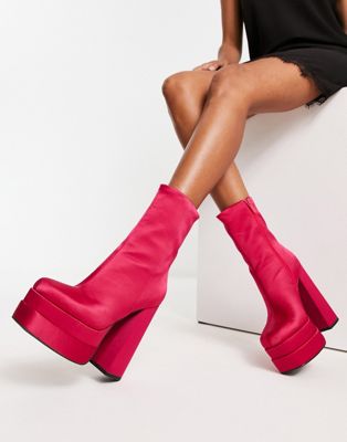 Encore high-heeled platform boots in pink satin
