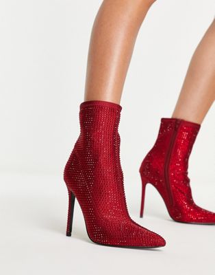 Esme embellished heeled sock boots in red