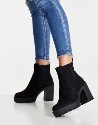 Eve heeled chunky chelsea boots in black
