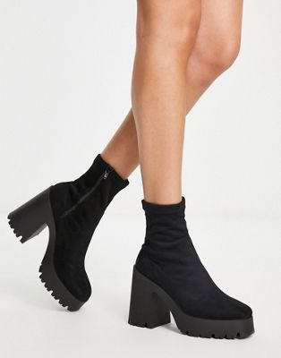 Evolve high heeled cleated sock boots in black