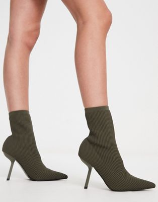 Extra ribbed sock stiletto boots in khaki