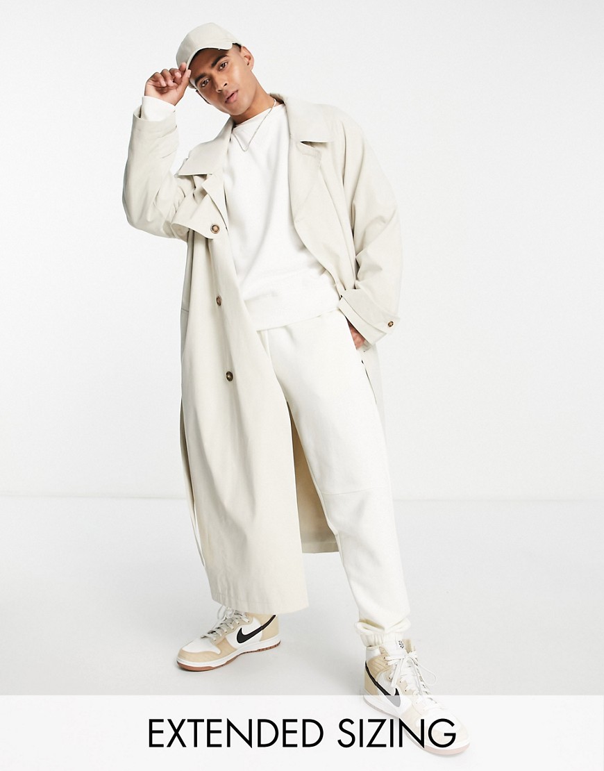 ASOS DESIGN extreme oversized trench coat in stone-Neutral
