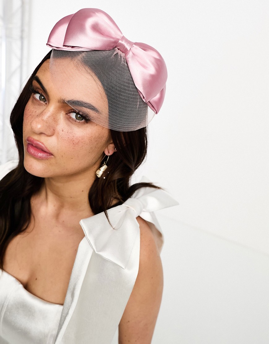 ASOS DESIGN fascinator with satin bow detail in dusty pink