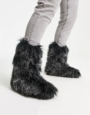 faux fur calf boot in black