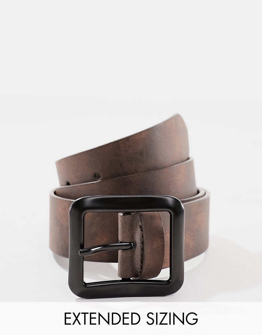 ASOS DESIGN faux leather belt with square buckle in brown