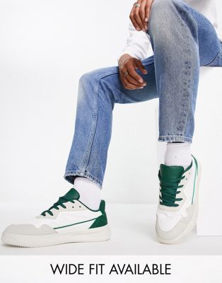 faux leather trainers in white and green mix