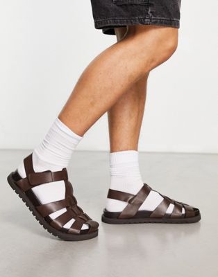 fisherman sandals in brown leather on chunky sole