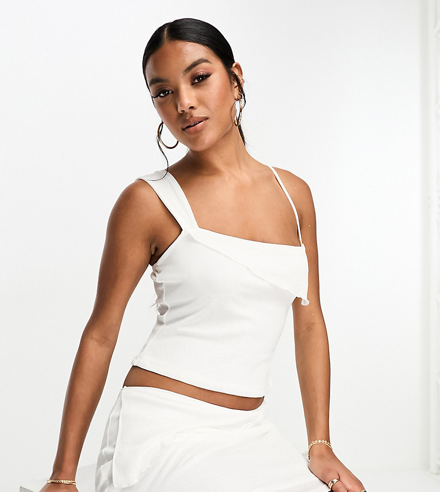 ASOS DESIGN fold over cami top co ord in ivory-White