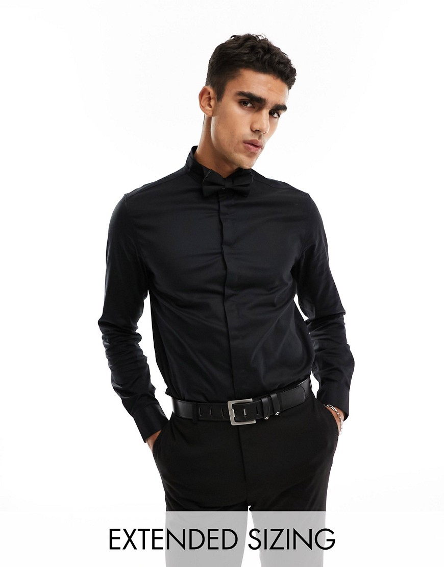 ASOS DESIGN formal royal oxford shirt with wing collar in black
