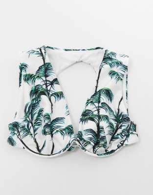 ASOS DESIGN Fuller Bust U Wire Plunge Crop Bikini Top In Palm Print ASOS