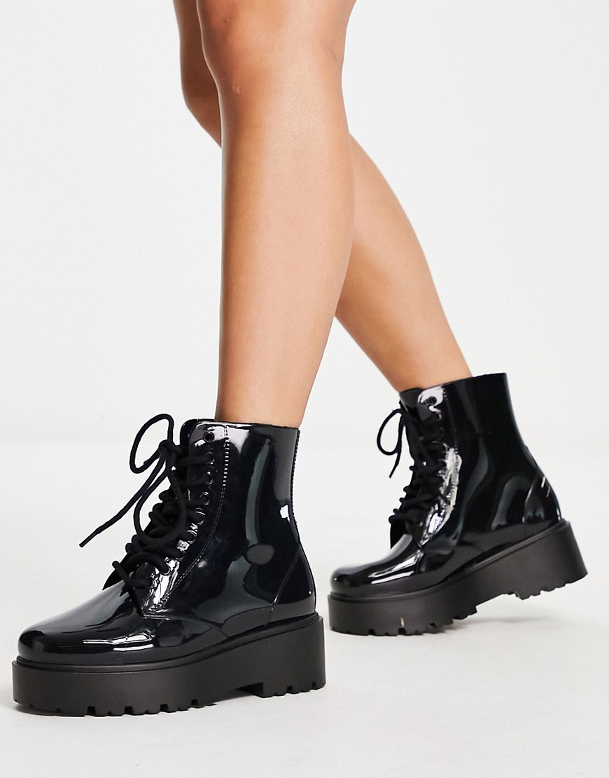 ASOS DESIGN Generate lace up wellie boots in black