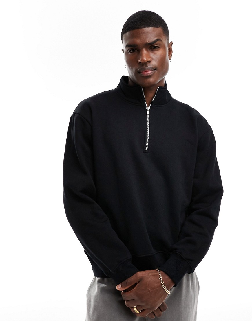 ASOS DESIGN heavyweight oversized quarter zip sweatshirt in black