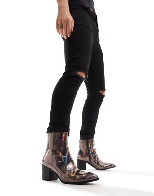 heeled chelsea boot in iridescent faux leather