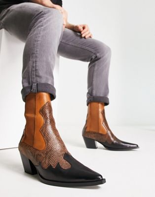 heeled chelsea western boots in brown leather