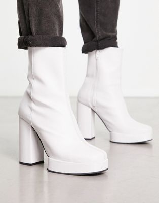 heeled platform chelsea boot in white faux leather