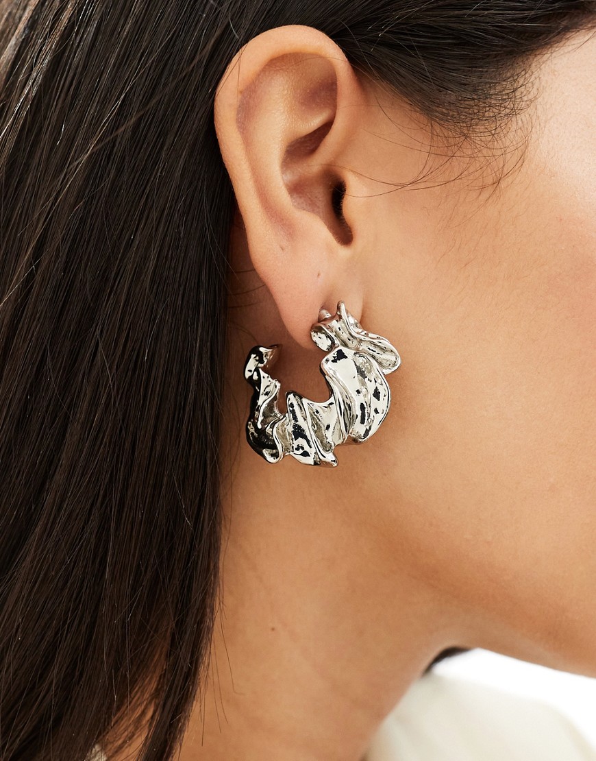 ASOS DESIGN hoop earrings with textured silver tone
