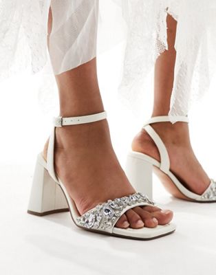 Hotel embellished barely there block heeled sandals in ivory