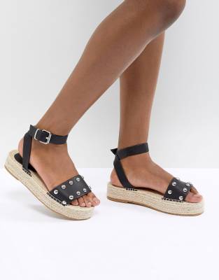 black studded espadrille sandals