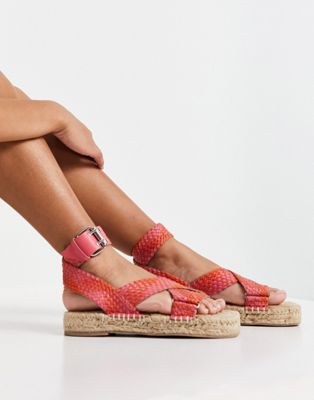 Jealous leather espadrilles in pink and red weave