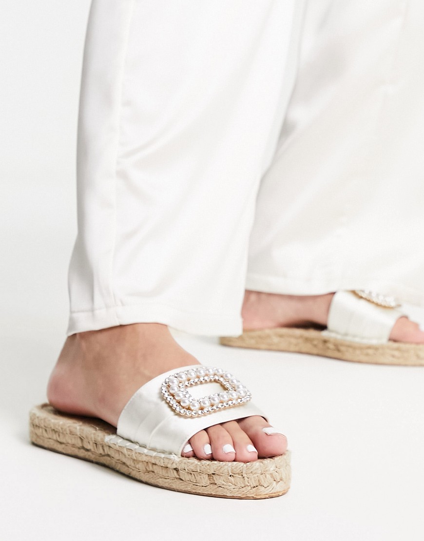 ASOS DESIGN Jenna pearl espadrille sandal in ivory-White