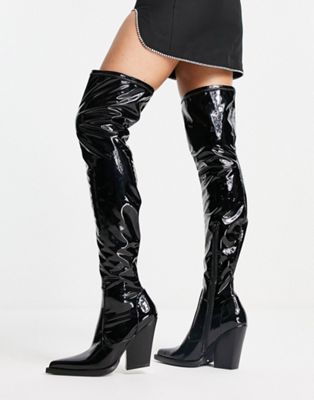 Kansas heeled western over the knee boots in black patent