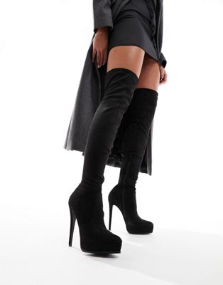 Kaska high-heeled platform boots in black micro