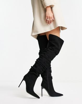 Kingdom heeled ruched over the knee boots in black