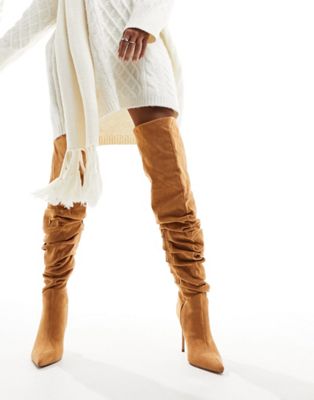 Kingdom heeled ruched over the knee boots in tan
