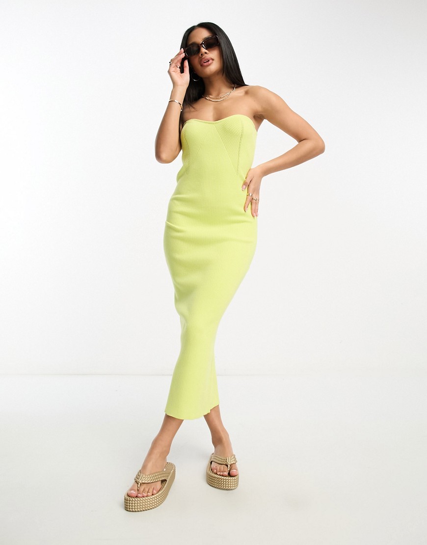 ASOS DESIGN knitted bandeau midi dress in lime-Green