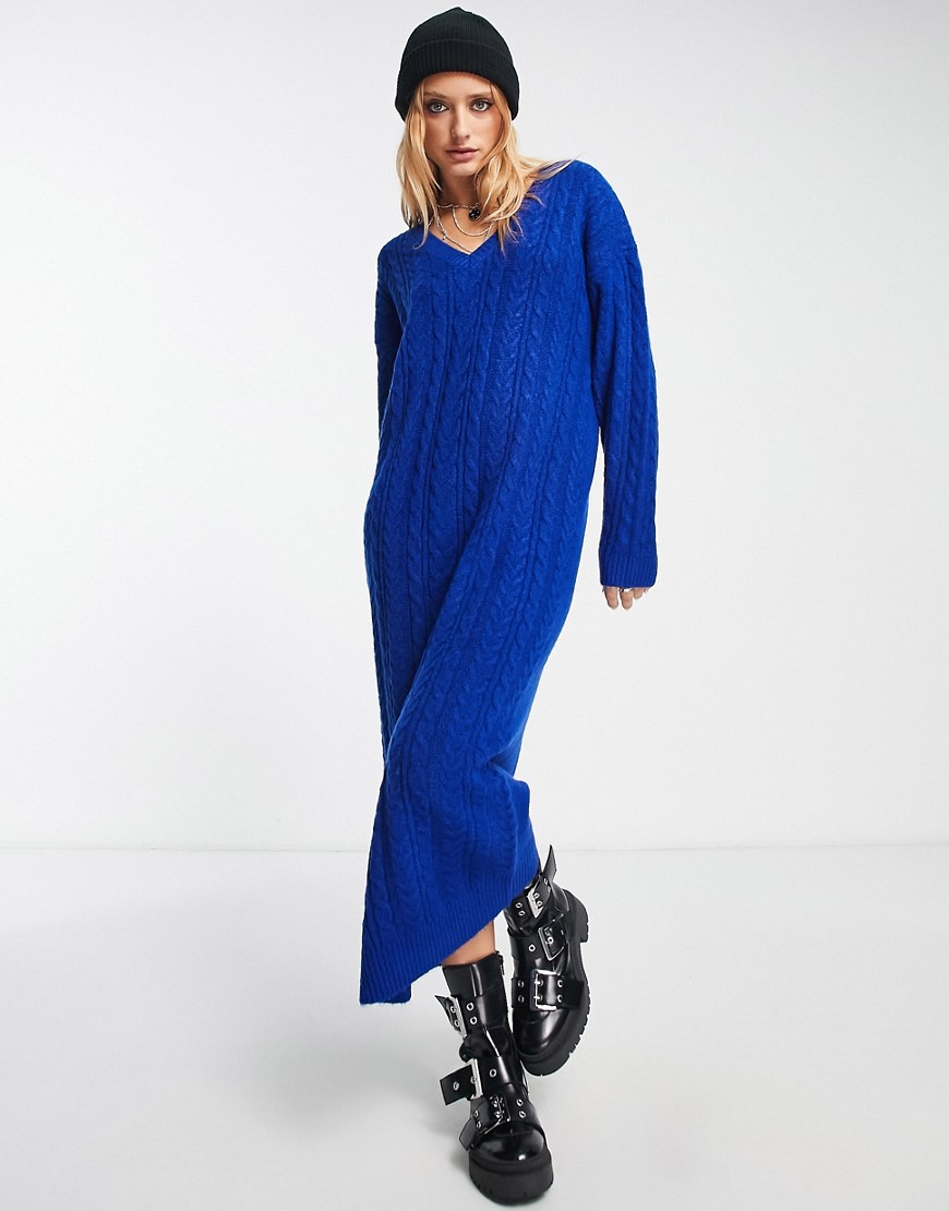 ASOS DESIGN knitted maxi jumper dress in cable in blue